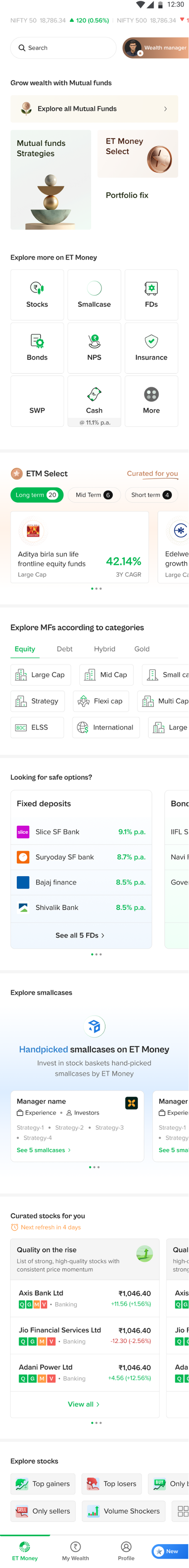 ET Money home page scroll