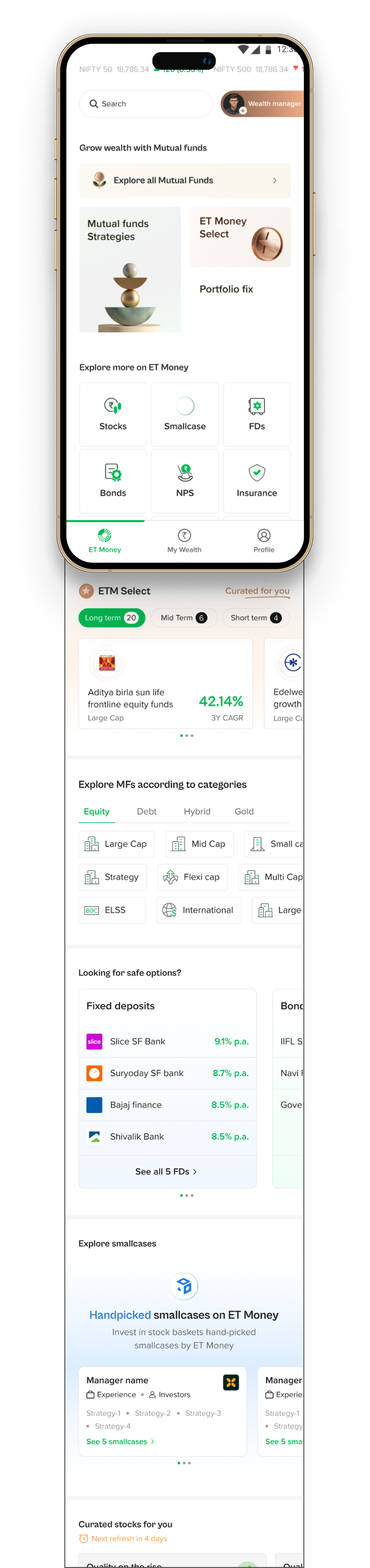 Redesigned ET Money Explore — Mutual Funds, Stocks, Smallcase, FDs, Bonds, NPS, fixed deposits